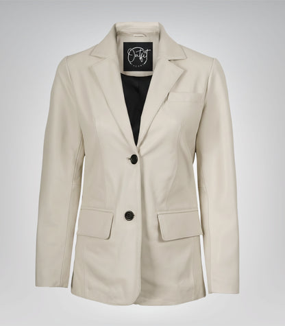 Off-white genuine lambskin leather blazer for women