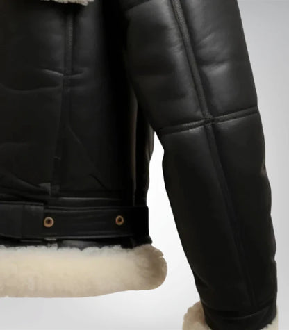 Mens Bomber Leather Aviator Shearling Jacket