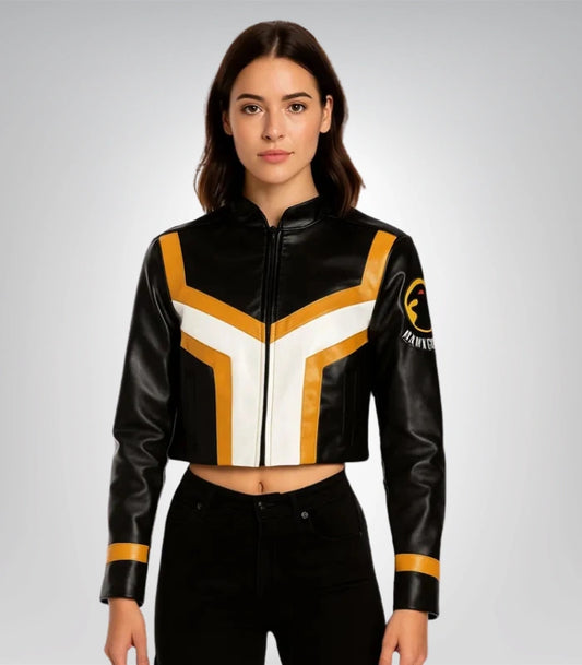 Hawkgirl cosplay jacket 2025 – women’s cropped leather costume