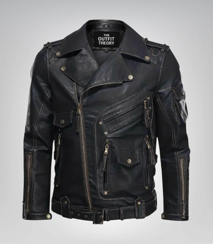 Genuine leather men’s cafe racer jacket – classic motorcycle style