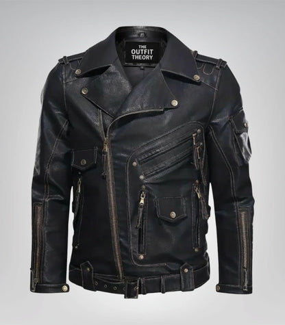 Genuine leather men’s cafe racer jacket – classic motorcycle style