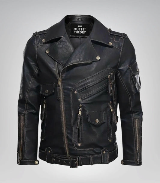 Genuine leather men’s cafe racer jacket – classic motorcycle style