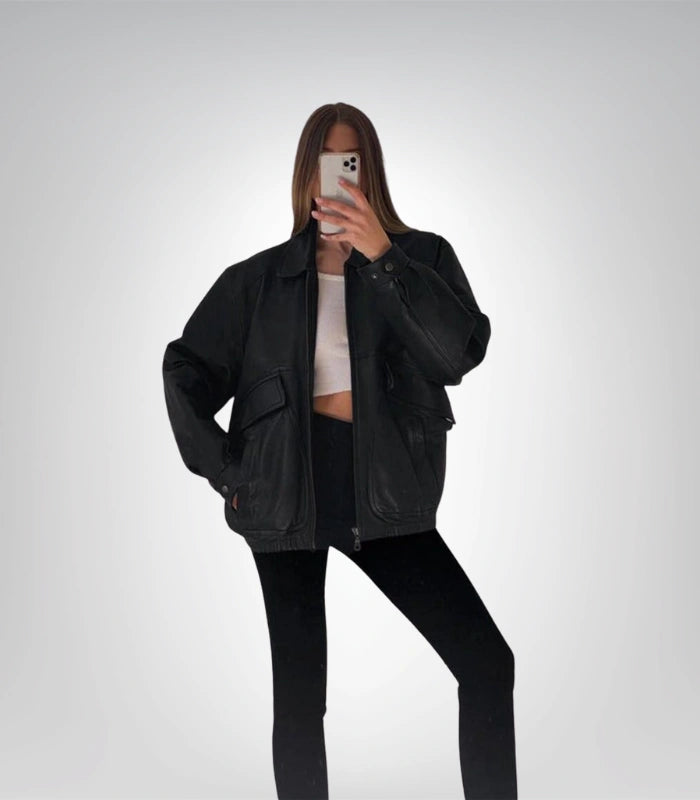 Oversized lambskin bomber jacket – vintage 1980s leather outerwear
