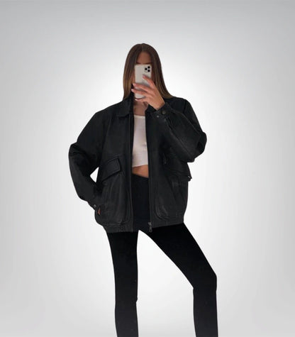 Oversized lambskin bomber jacket – vintage 1980s leather outerwear