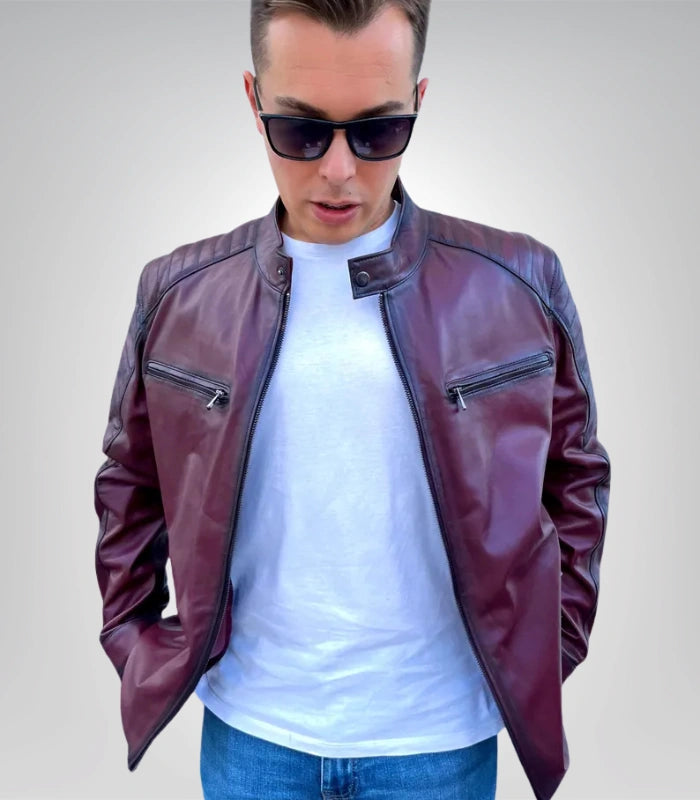 Men’s burgundy leather jacket – premium custom leather design