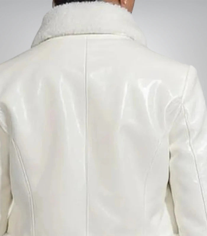 Short white leather coat for women – Italian luxury cashmere-lined jacket