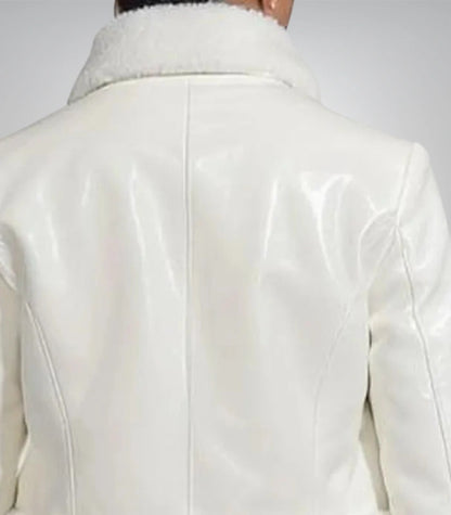 Short white leather coat for women – Italian luxury cashmere-lined jacket