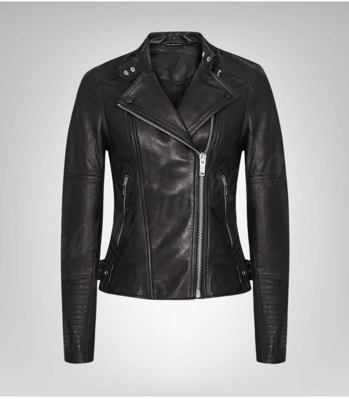 Classic women’s real lambskin leather jacket – elegant black outerwear