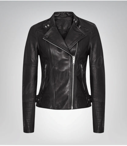 Classic women’s real lambskin leather jacket – elegant black outerwear