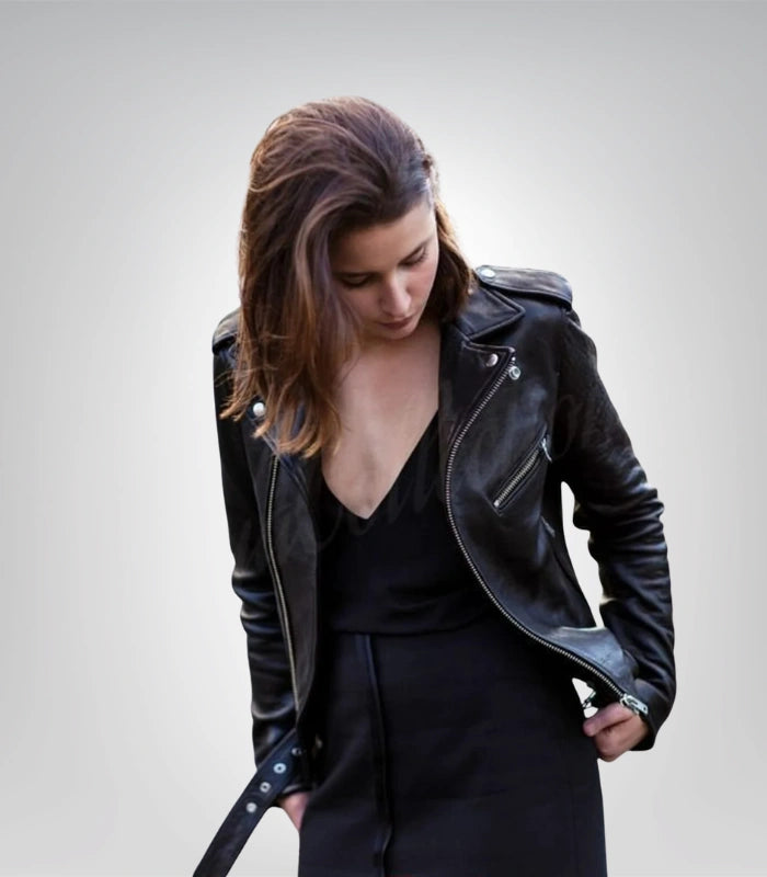 Short black leather blazer for women – street style fashion jacket