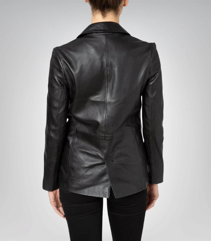 Premium short black leather blazer – women’s street style jacket