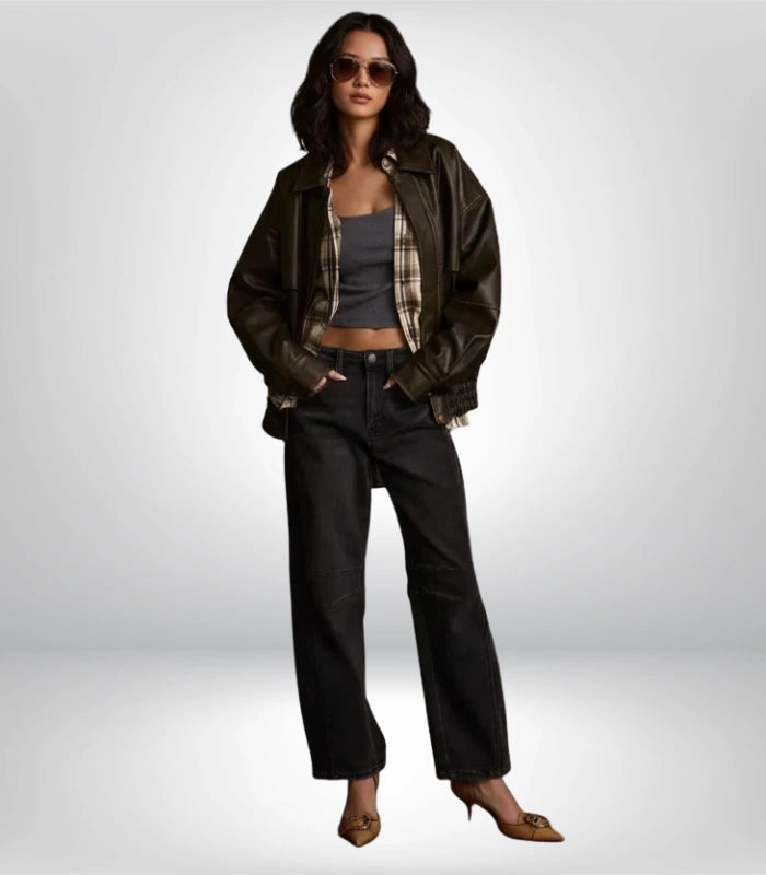 Classic 90s distressed leather jacket – oversized brown boxy outerwear