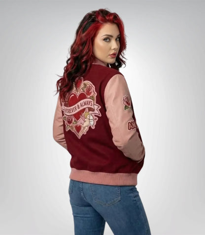 Women’s Valentine Varsity Jacket – Love Patch Embroidered