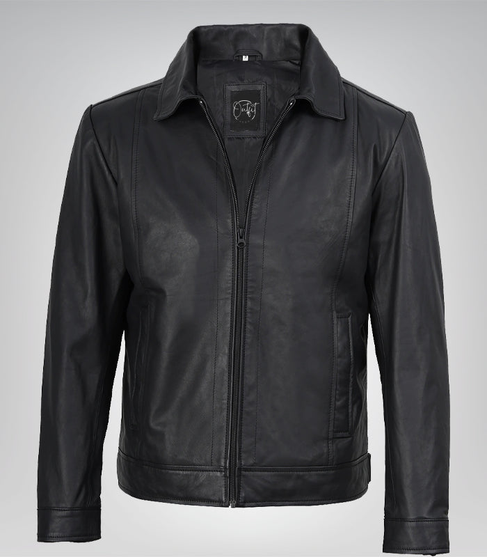 Men’s Genuine Lambskin Leather Jacket – Neville Black Harrington Design