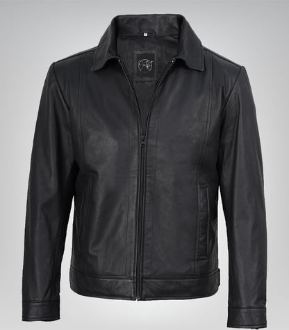 Men’s Genuine Lambskin Leather Jacket – Neville Black Harrington Design