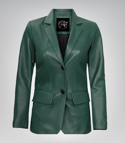 Women’s premium green lambskin leather blazer jacket