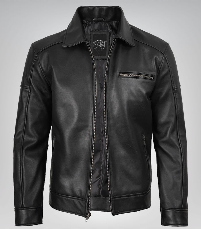 Owen men’s black leather biker jacket – genuine leather with rugged look