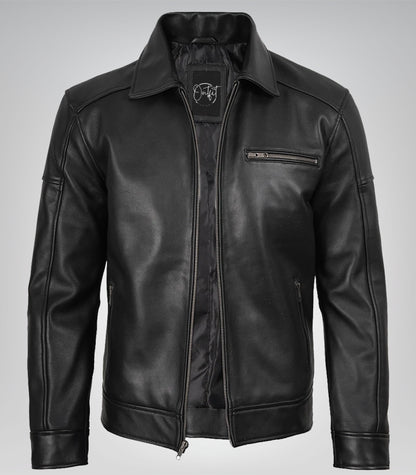 Owen men’s black leather biker jacket – genuine leather with rugged look
