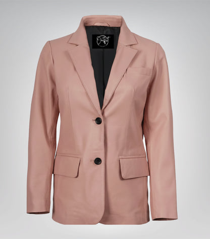 Women’s premium pink lambskin leather blazer jacket