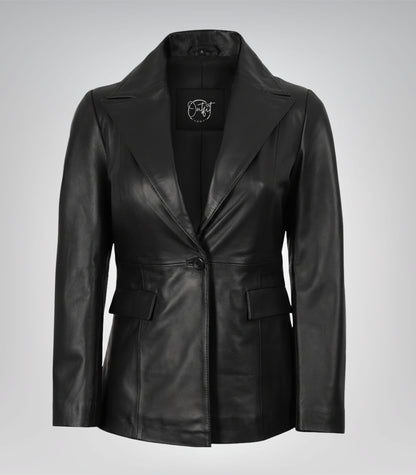 Women’s premium black lambskin leather blazer jacket