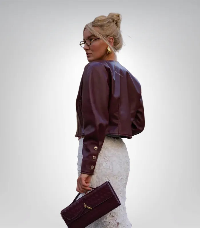 Women’s stylish cropped leather bolero – burgundy short jacket design