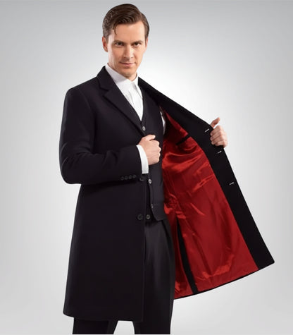 Men’s Dark Blue Wool Overcoat Twelfth Doctor Style Winter Car Coat