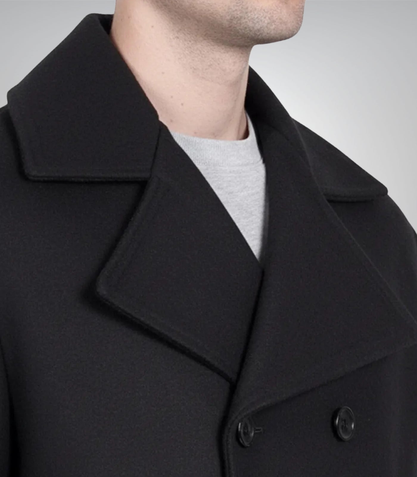 Kenney Men’s Double-Breasted Black Wool Coat Premium Modern Fit Overcoat