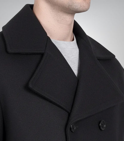 Kenney Men’s Double-Breasted Black Wool Coat Premium Modern Fit Overcoat