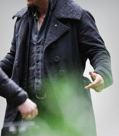 Tom Hardy Taboo Black Wool Trench Coat – Sherpa Collar Vintage Overcoat