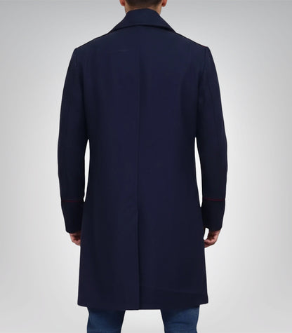 The Naval Officer Men’s Navy Double-Breasted Wool Coat Tailored Winter Overcoat