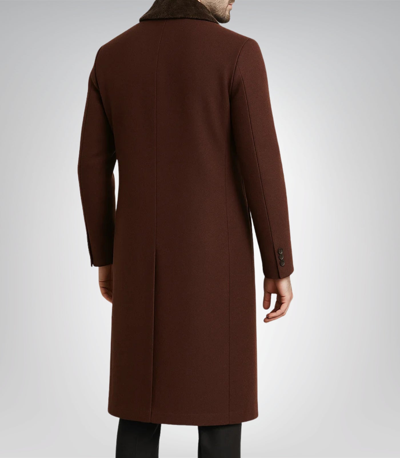 Javier men’s premium chocolate brown wool coat featuring shearling collar