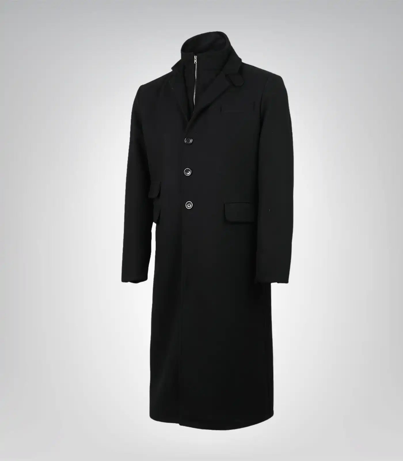Darryl Men’s Black Notch Lapel Wool Coat with Detachable Vest