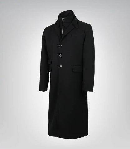 Darryl Men’s Black Notch Lapel Wool Coat with Detachable Vest