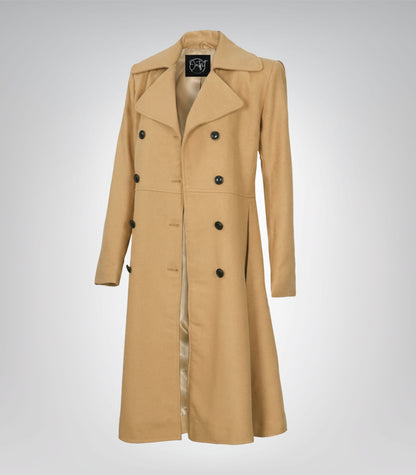 The Commander Women’s Beige Double-Breasted Wool Trench Coat Long Tailored Winter Coat