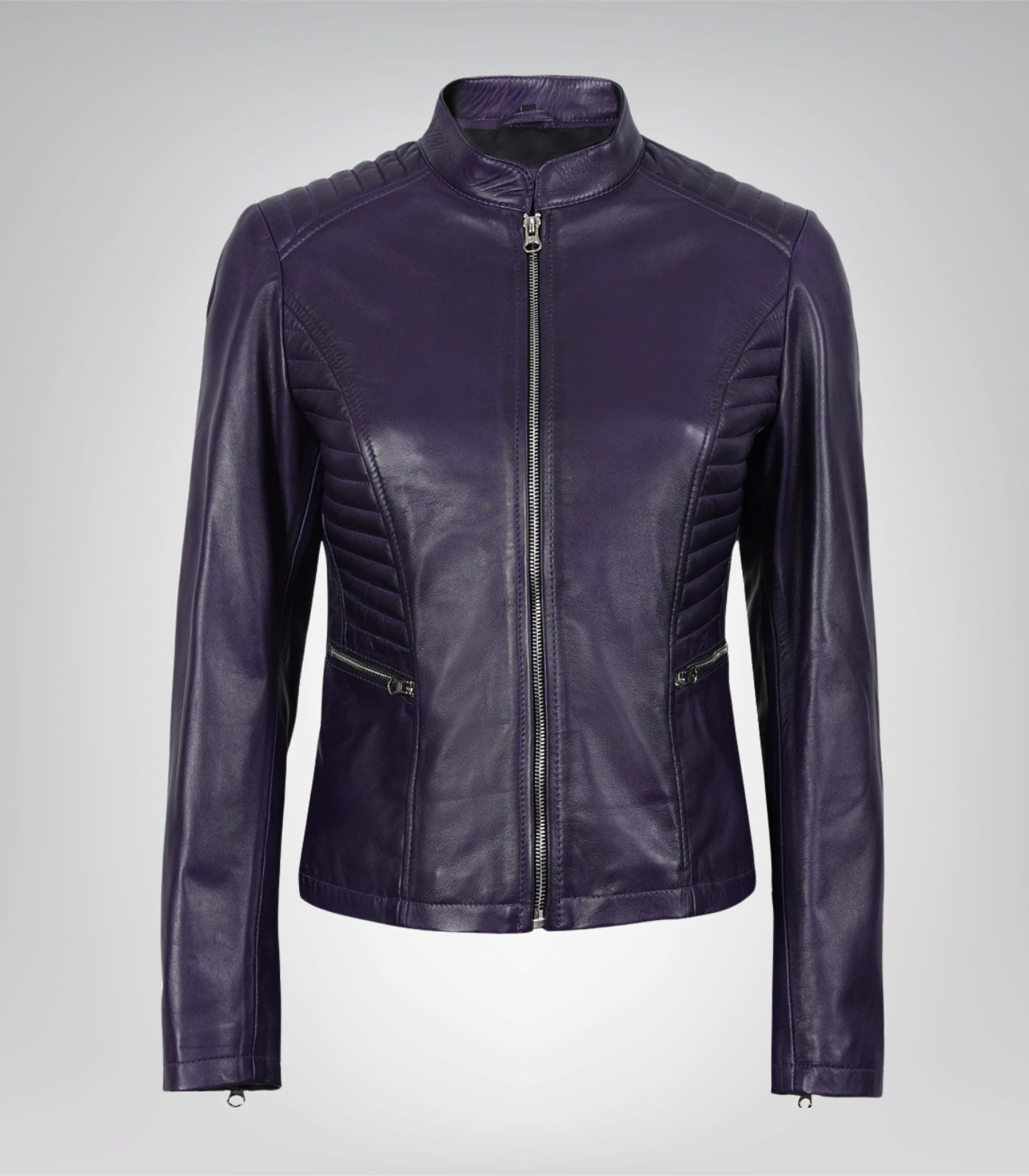 Women’s high-quality purple leather moto jacket