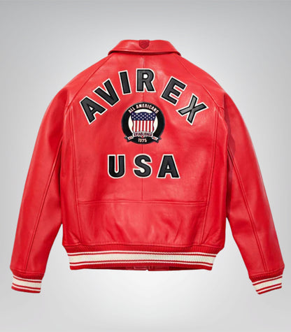 All Americans Avirex Red &amp; Black Real Leather Bomber Jacket