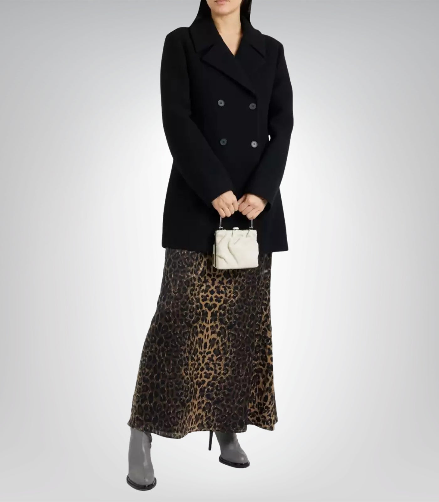 Shalon Executive Women’s Black Double-Breasted Wool Overcoat 3/4 Length Winter Coat