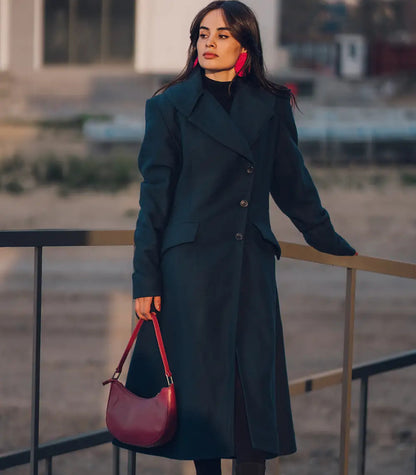 The Duchess Women’s Long Green Wool Coat Double-Breasted