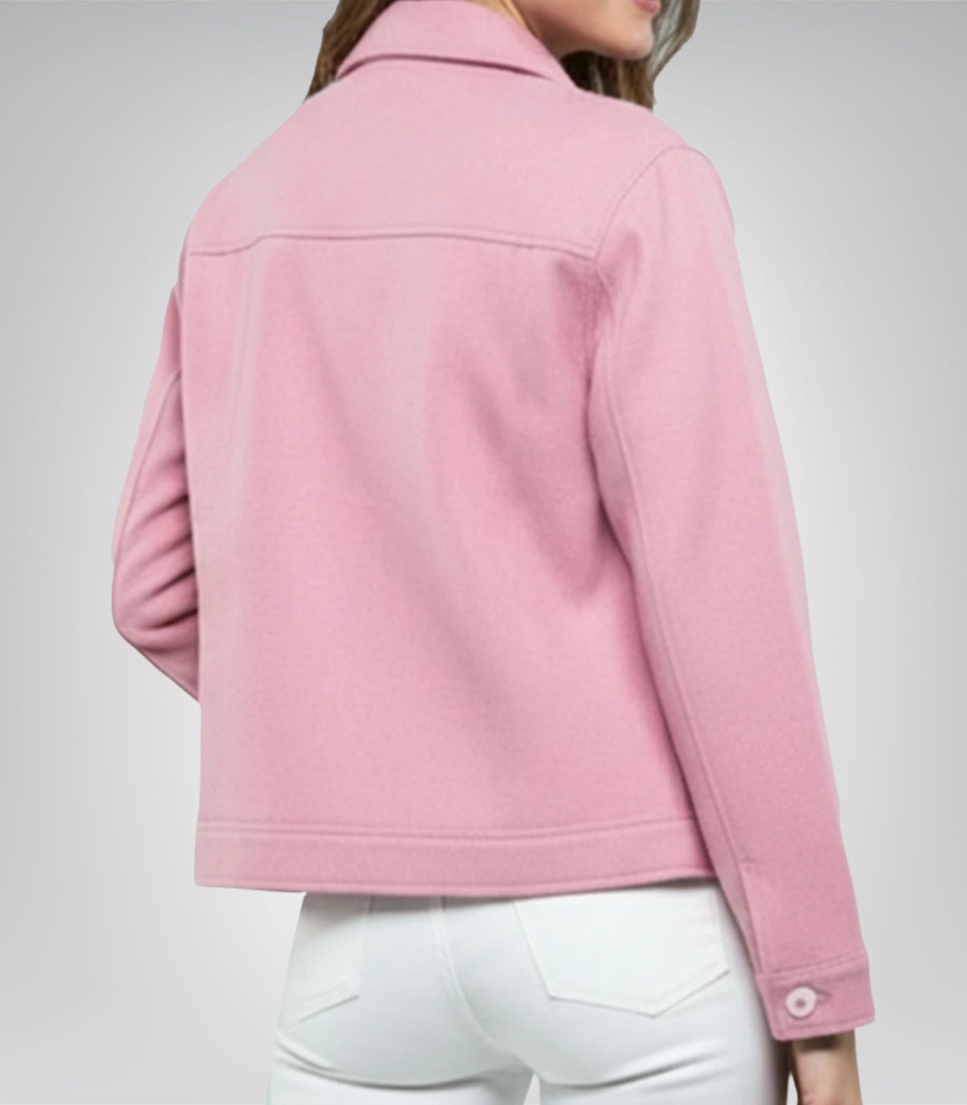 Women’s Classic Pink Wool Button-Up Jacket Trucker Style Winter Coat