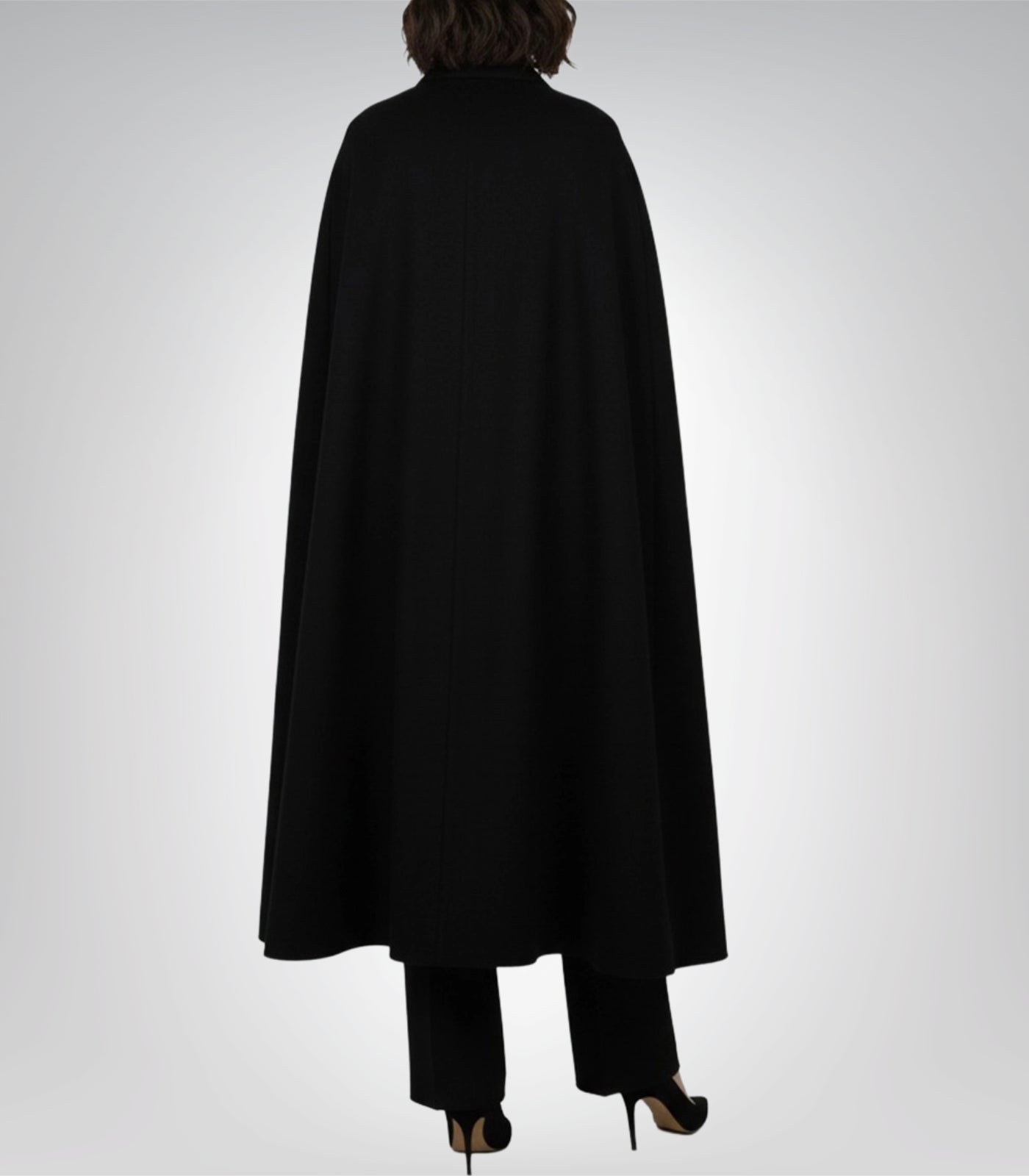 Marrie Women’s Black Long Wool Cape Coat Elegant Draped Winter Outerwear