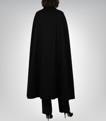 Marrie Women’s Black Long Wool Cape Coat Elegant Draped Winter Outerwear
