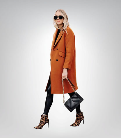 The Classicist Women’s Rust Double-Breasted Wool Coat Timeless Winter Essential