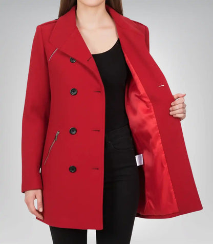 Scarlet Women’s Red Double-Breasted Wool Peacoat