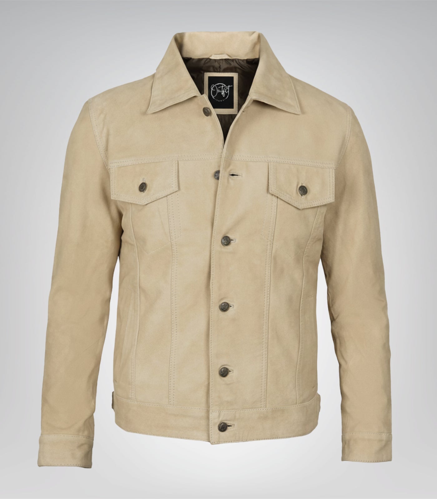 Men’s Classic Camel Real Suede Trucker Jacket Button Front Casual Style