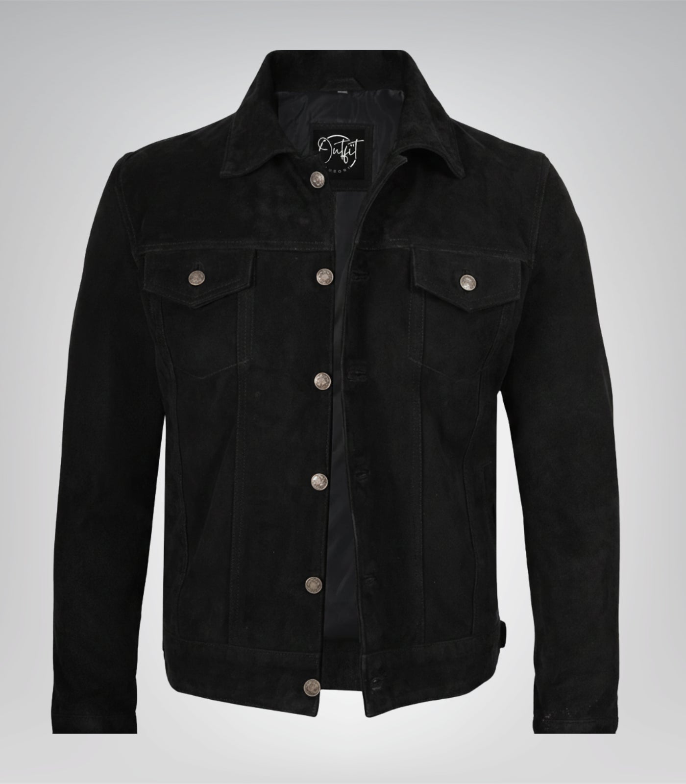 Men’s Classic Black Suede Trucker Jacket Real Suede Button Front Style