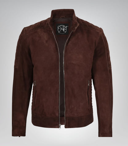 Men’s Top Notch Dark Brown Suede Jacket Premium Real Suede Zip Style