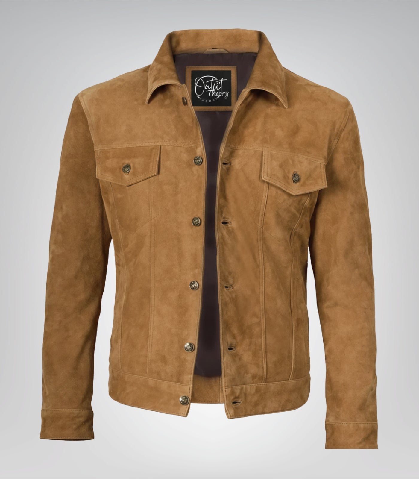 Men’s Real Suede Tan Trucker Jacket Classic Button Front Style