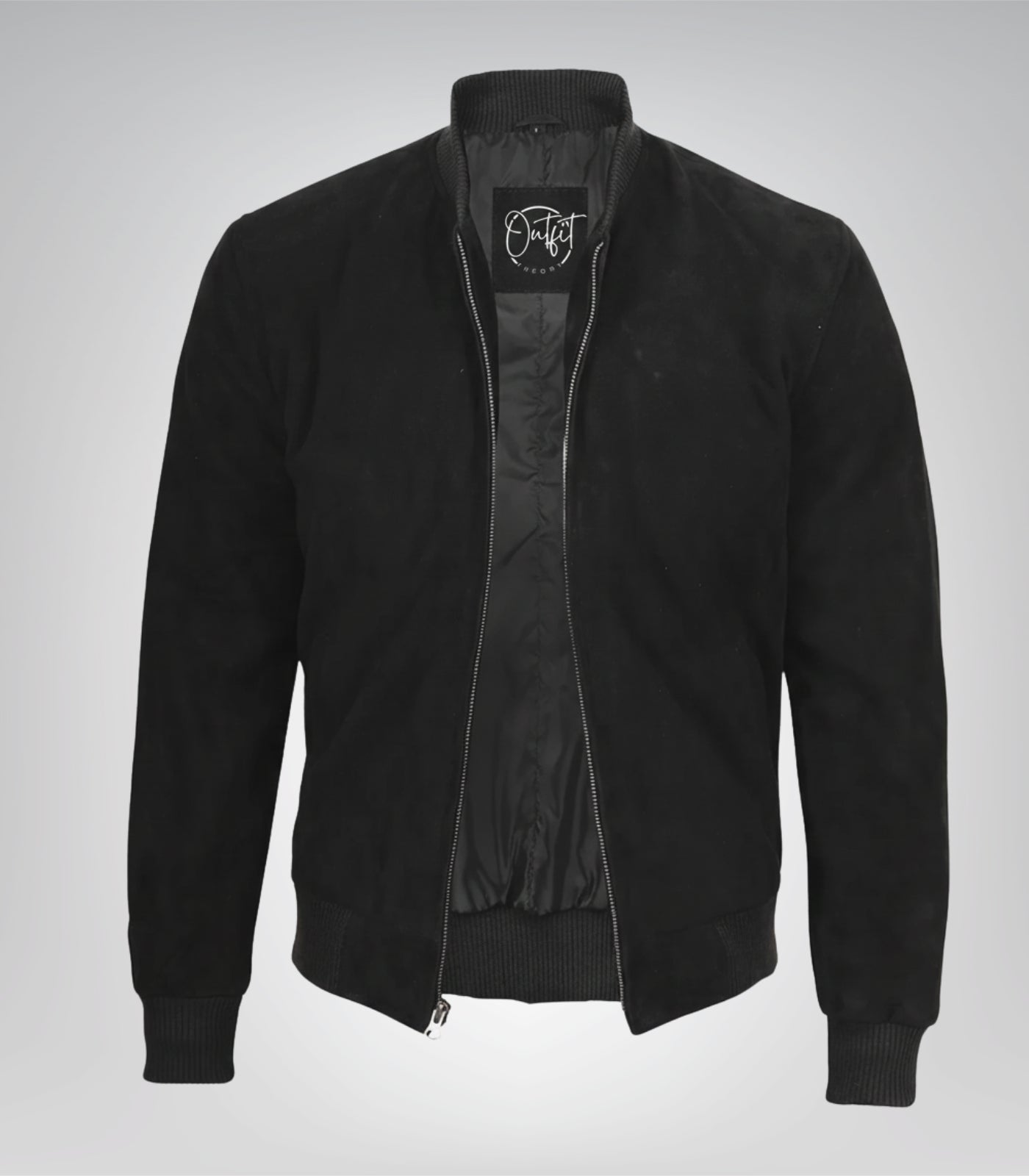 Men’s Premium Black Real Suede Bomber Jacket Classic Zip Front Style