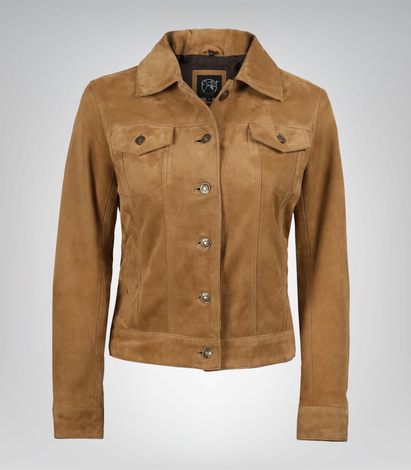 Women’s Light Brown Suede Trucker Jacket Real Suede Button-Front Jacket