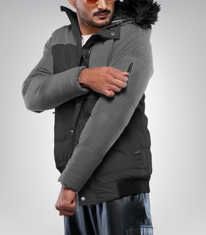 Walter Men’s Duck Down Dark Gray Puffer Jacket with Hood 700 Fill Power Insulated Winter Coat